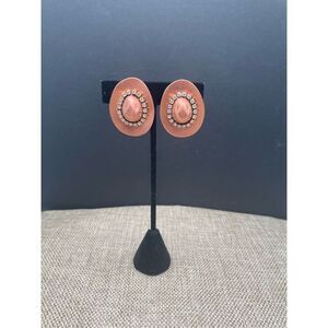 Copper Rhinestone Cowboy Hat Clip On Earrings Rodeo Western Cowgirl